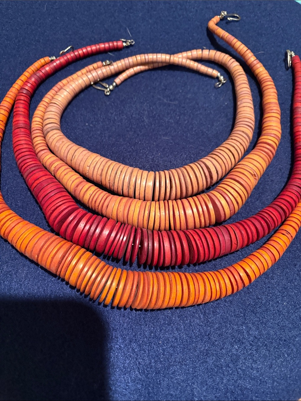 Handmade Orange & Red Layered Disk Necklace Set - Women Jewelry
